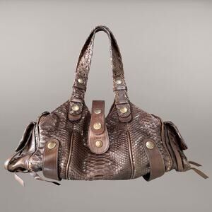 CHLOE Silverado Handbag Shoulder Bag Brown Snakeskin Leather exotic skin Y2K